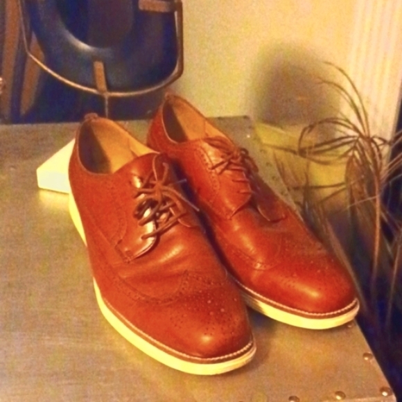 COLE HAAN Grand OS Cognac Leather Wingtip Sneakers - Picture 2 of 7